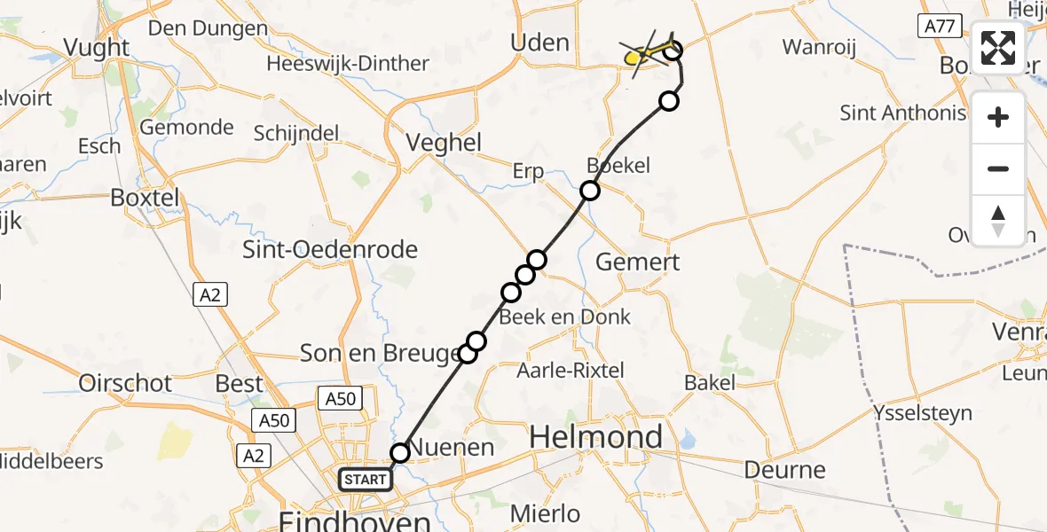 Routekaart van de vlucht: Lifeliner 3 naar Vliegbasis Volkel, J C Dirkxpad