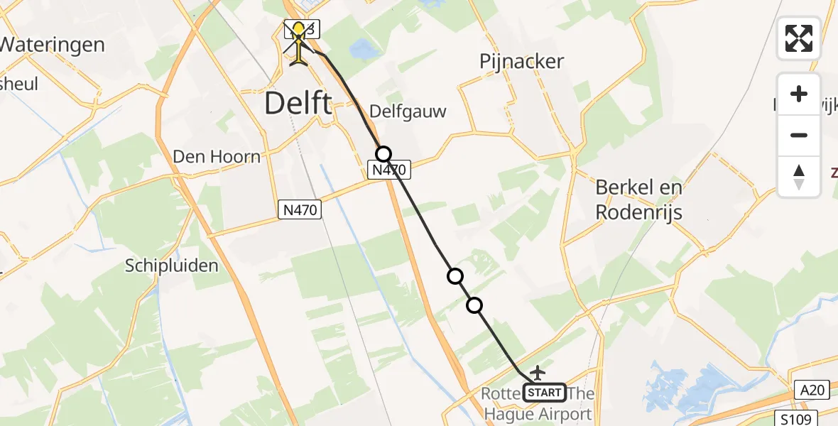 Routekaart van de vlucht: Lifeliner 2 naar Delft, Ramaerstraat