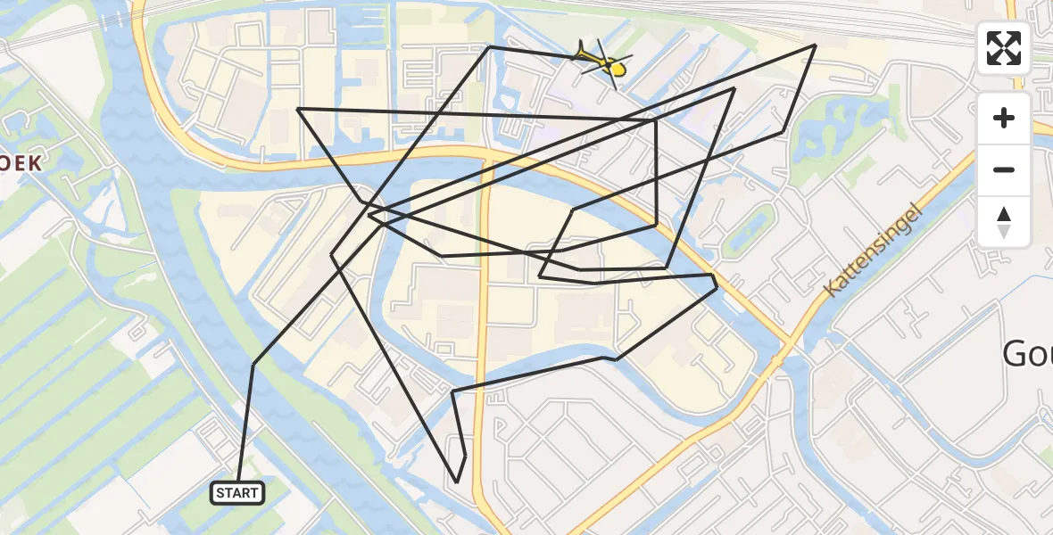 Routekaart van de vlucht: Politieheli naar Gouda, Burgemeester van Hofwegensingel
