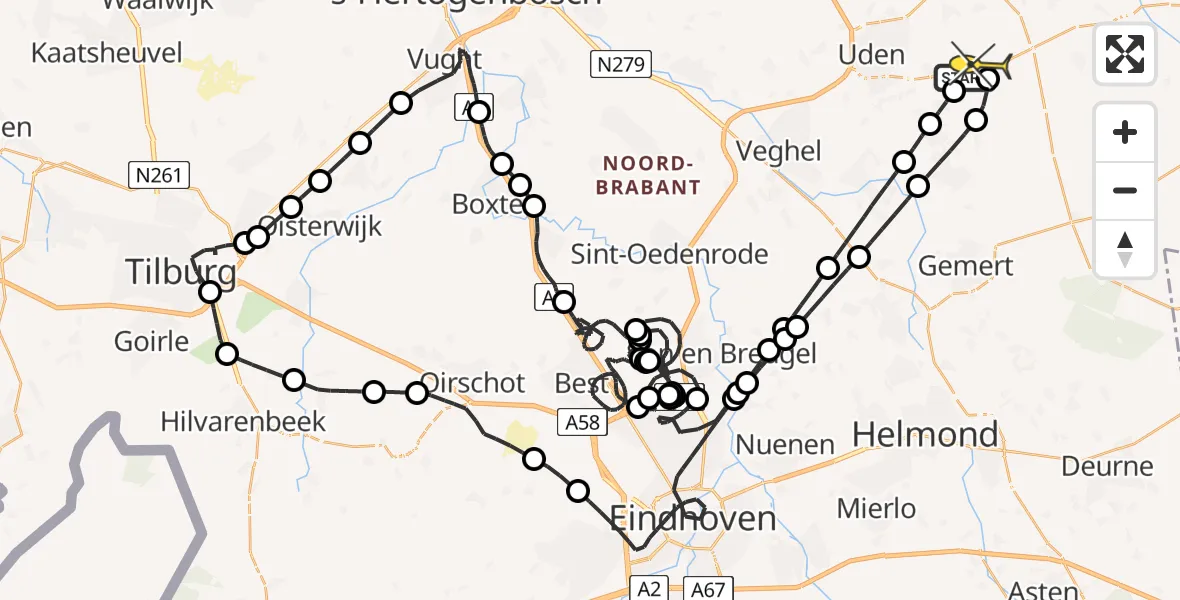 Vluchtroute Politiehelikopter van Vliegbasis Volkel naar Vliegbasis Volkel