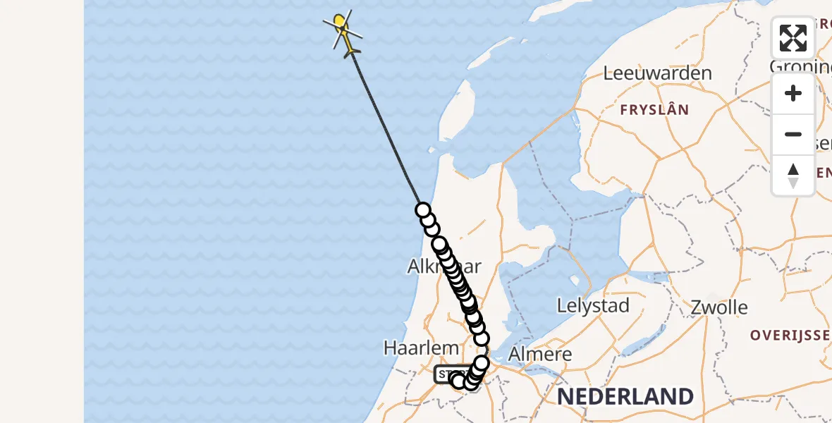 Vluchtroute Politiehelikopter van Schiphol naar 