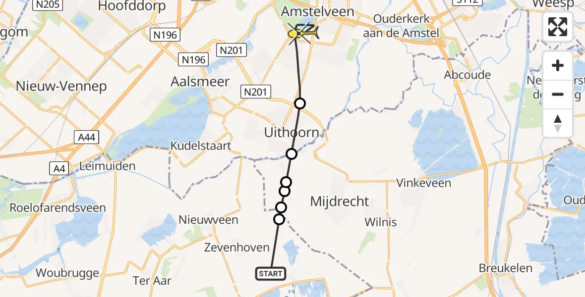 Routekaart van de vlucht: Politiehelikopter naar Amstelveen, Kade