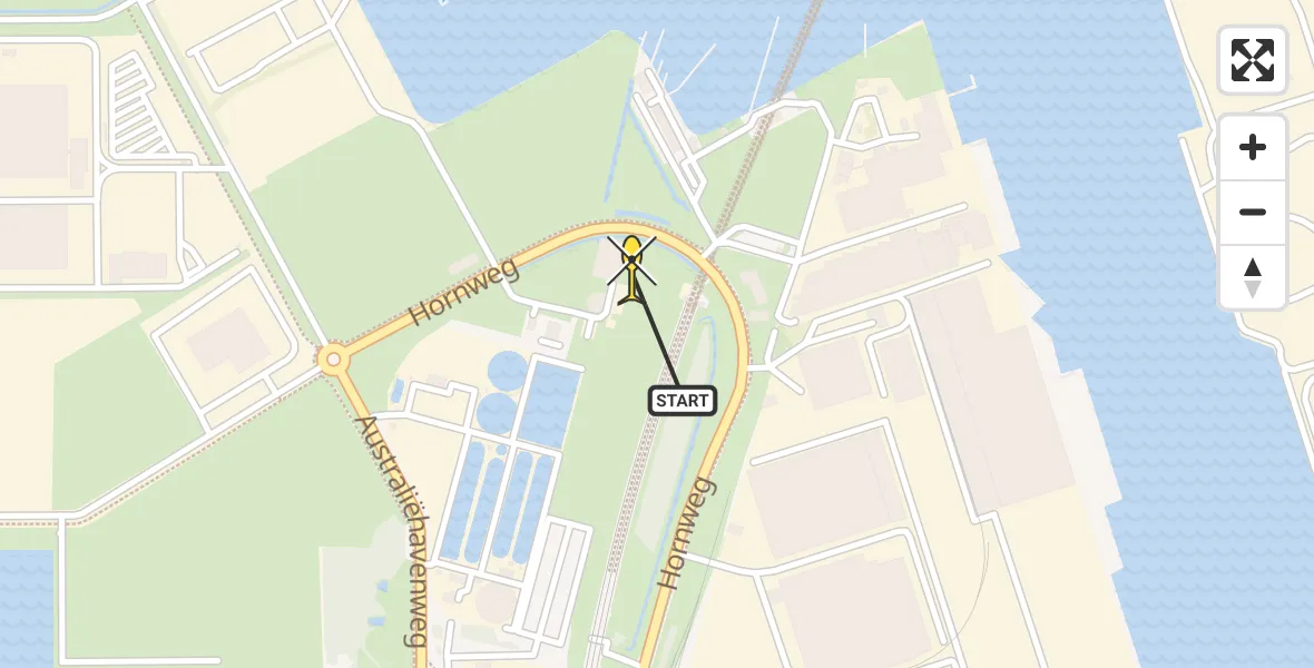 Routekaart van de vlucht: Lifeliner 1 naar Amsterdam Heliport, Hornweg