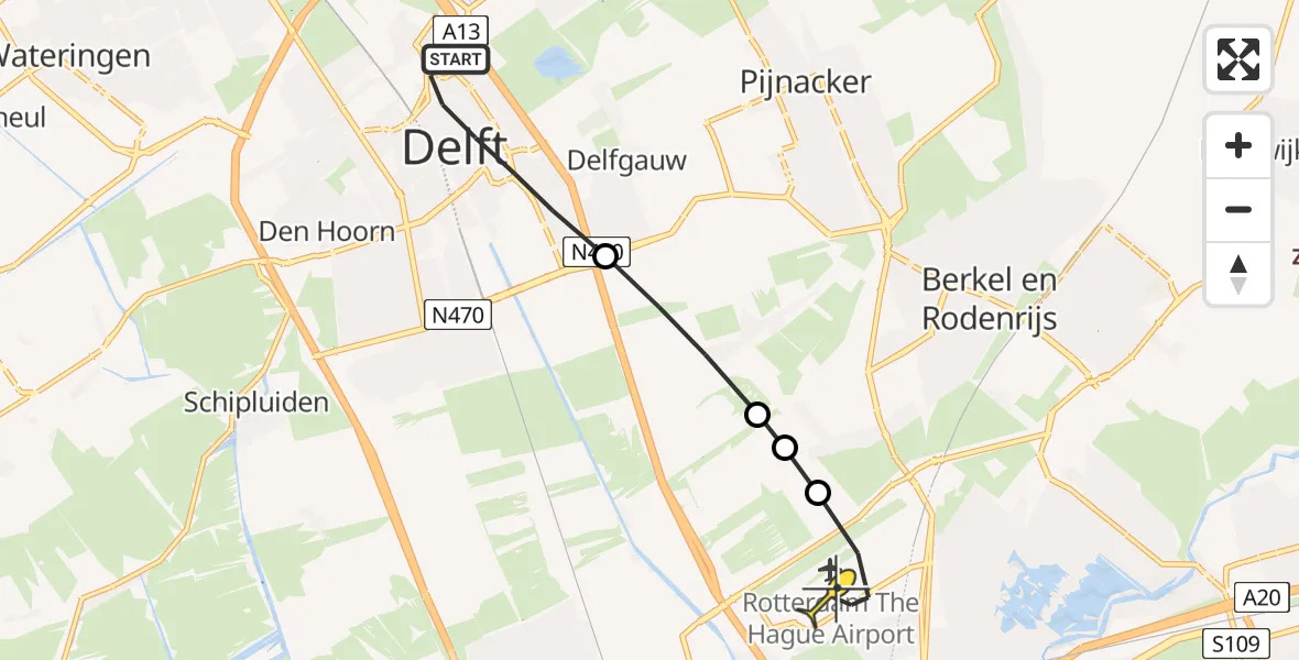 Routekaart van de vlucht: Lifeliner 2 naar Rotterdam The Hague Airport, Ramaerstraat