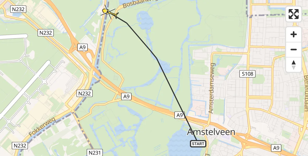 Routekaart van de vlucht: Politiehelikopter naar Amstelveen, Tussen de Vijvers