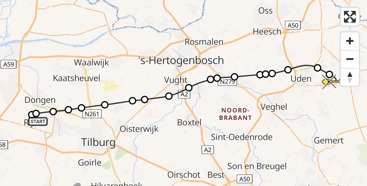 Routekaart van de vlucht: Lifeliner 3 naar Vliegbasis Volkel, van Hogendorpstraat