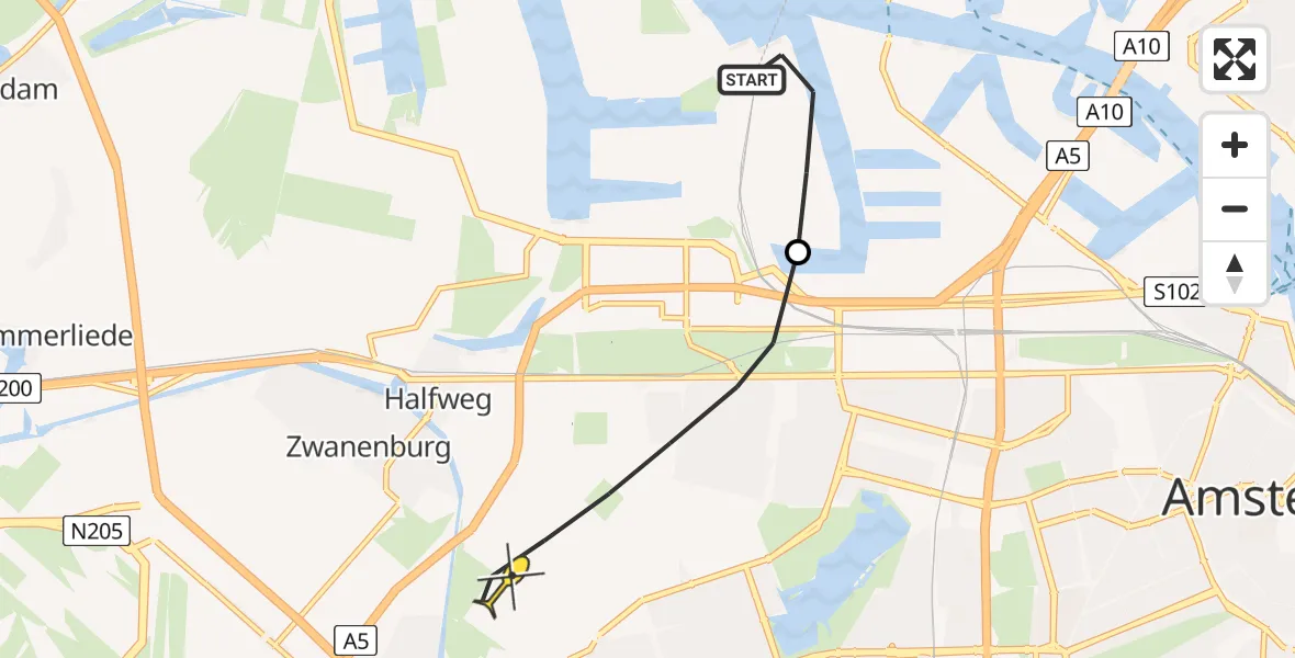 Routekaart van de vlucht: Lifeliner 1 naar Amsterdam, Corsicaweg