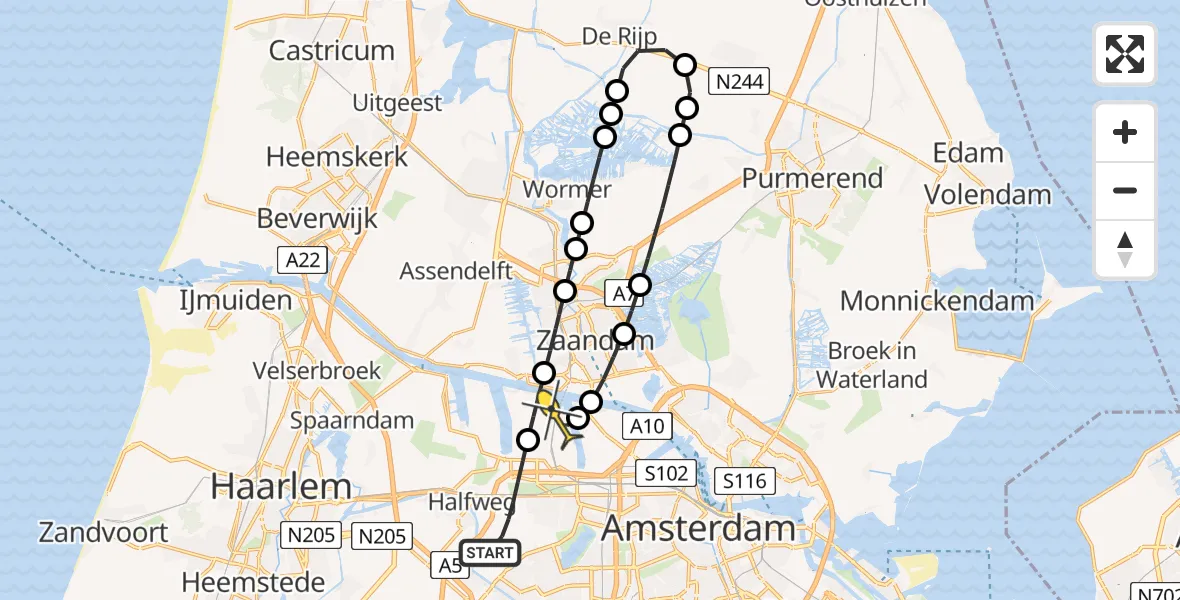Routekaart van de vlucht: Lifeliner 1 naar Amsterdam Heliport, Nico Broekhuysenweg