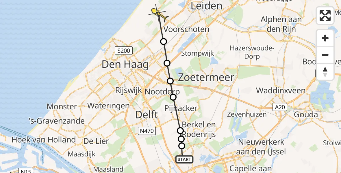 Routekaart van de vlucht: Lifeliner 2 naar Wassenaar, Oude Bovendijk