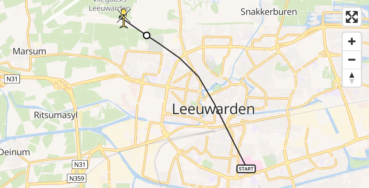 Routekaart van de vlucht: Ambulancehelikopter naar Vliegbasis Leeuwarden, Stationsweg