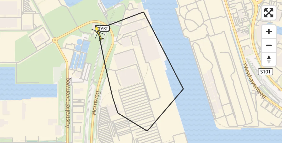 Routekaart van de vlucht: Lifeliner 1 naar Amsterdam Heliport, Kompasweg