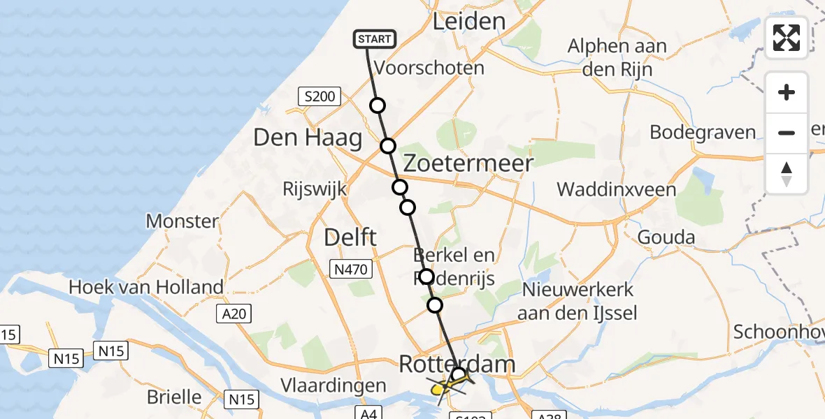 Routekaart van de vlucht: Lifeliner 2 naar Erasmus MC, Duinrell