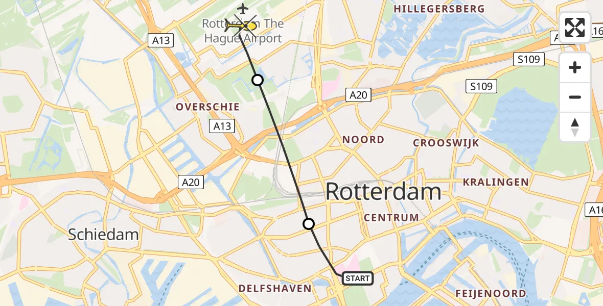 Routekaart van de vlucht: Lifeliner 2 naar Rotterdam The Hague Airport, Schietbaanlaan