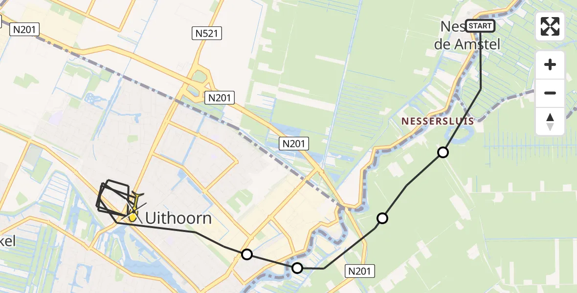 Routekaart van de vlucht: Politiehelikopter naar Uithoorn, Veldweg