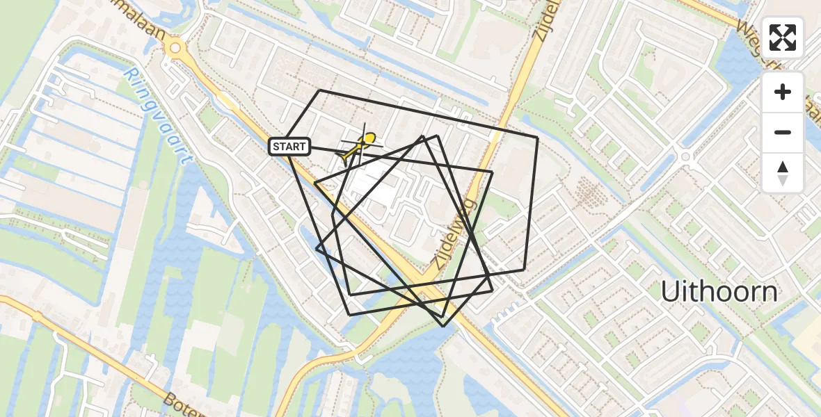 Routekaart van de vlucht: Politiehelikopter naar Uithoorn, Burgemeester Kootlaan