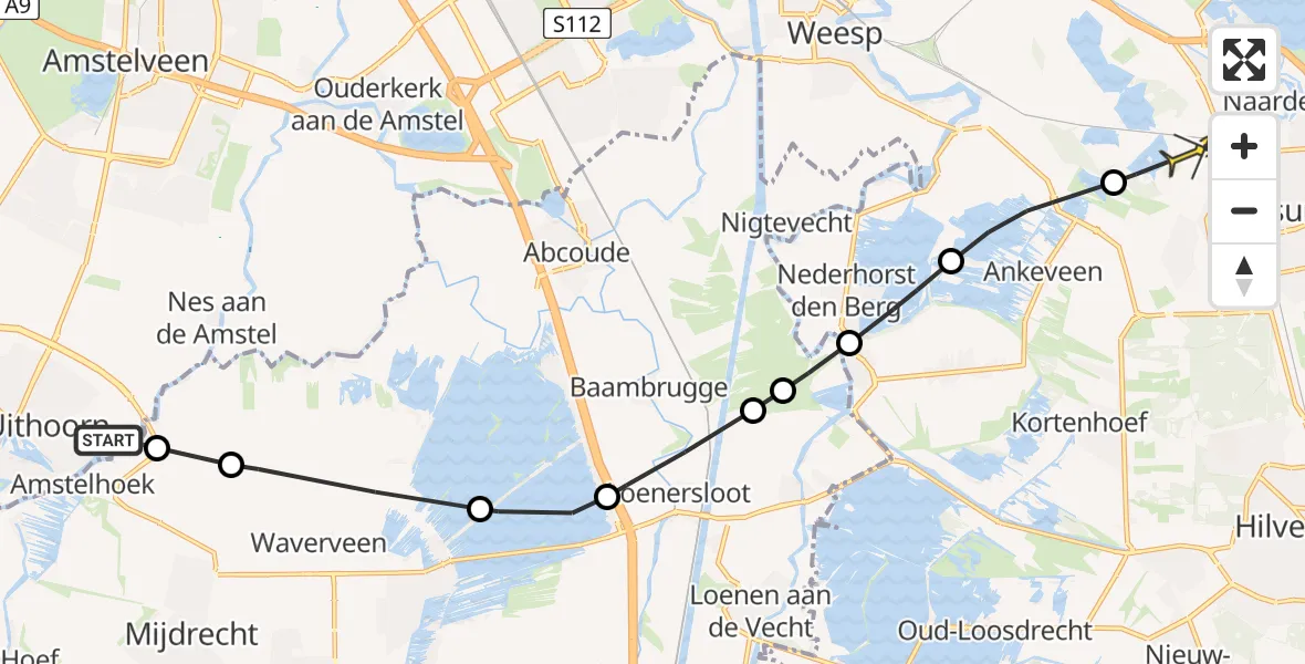 Routekaart van de vlucht: Politieheli naar Naarden, 1e Velddwarsweg