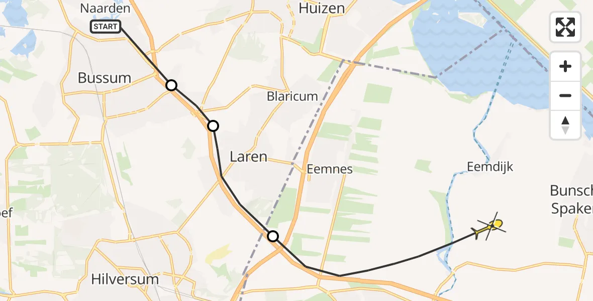 Routekaart van de vlucht: Politiehelikopter naar Bunschoten-Spakenburg, Crailose Hof