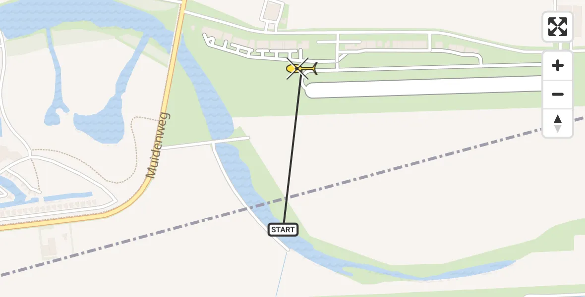 Routekaart van de vlucht: Kustwachthelikopter naar Vliegveld Midden-Zeeland, Calandweg