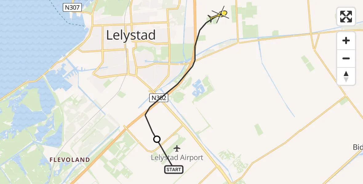 Routekaart van de vlucht: Politiehelikopter naar Lelystad, RDW-testbaan