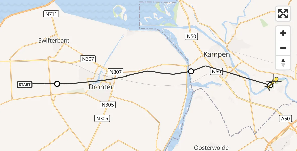 Routekaart van de vlucht: Politiehelikopter naar 's-Heerenbroek, Wisentweg