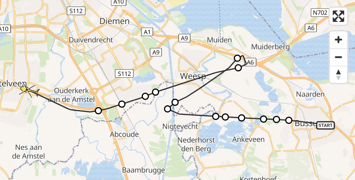 Routekaart van de vlucht: Politieheli naar Amstelveen, Graaf Florislaan