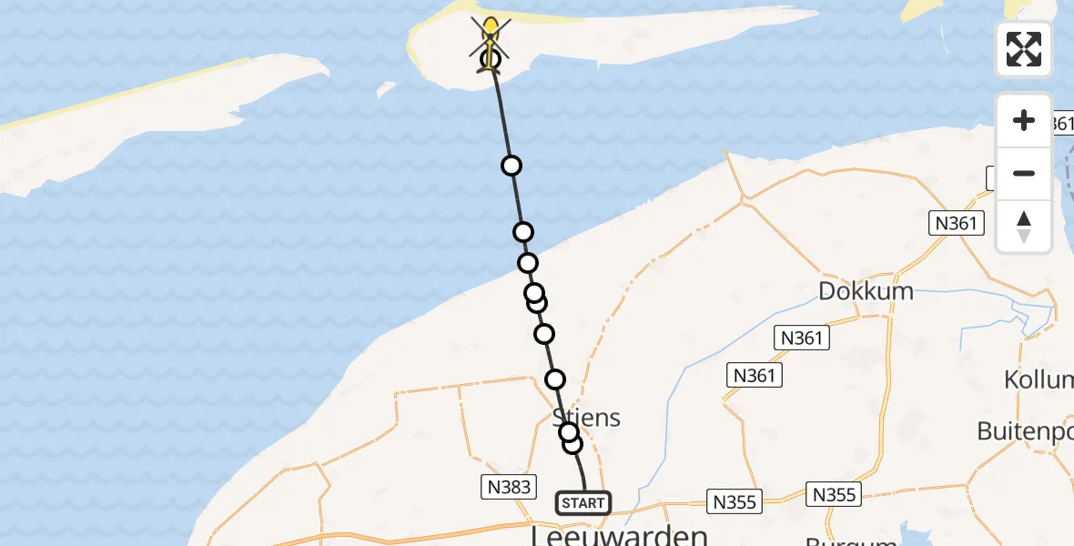 Routekaart van de vlucht: Ambulanceheli naar Ameland Airport Ballum, Keegsdijkje