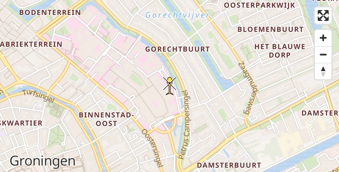 Routekaart van de vlucht: Ambulanceheli naar Universitair Medisch Centrum Groningen