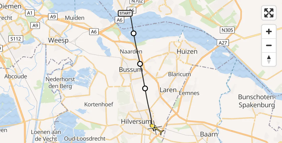 Routekaart van de vlucht: Lifeliner 1 naar Hilversum, Gooimeerdijk-West
