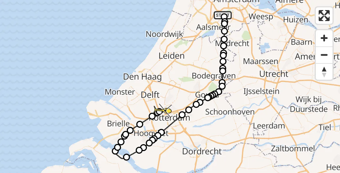 Vluchtroute Politiehelikopter van Schiphol naar Rotterdam The Hague Airport