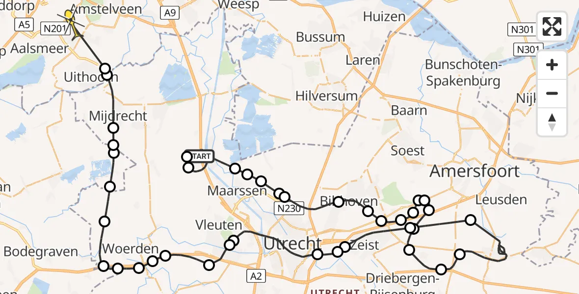 Routekaart van de vlucht: Politiehelikopter naar Aalsmeer, Amerlandseweg