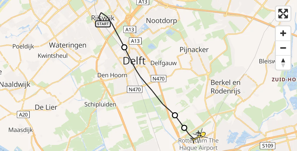 Routekaart van de vlucht: Lifeliner 2 naar Rotterdam The Hague Airport, Generaal Spoorlaan