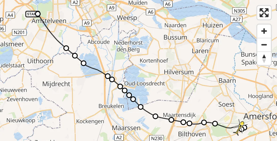 Routekaart van de vlucht: Politiehelikopter naar Soest, Schipholdijk