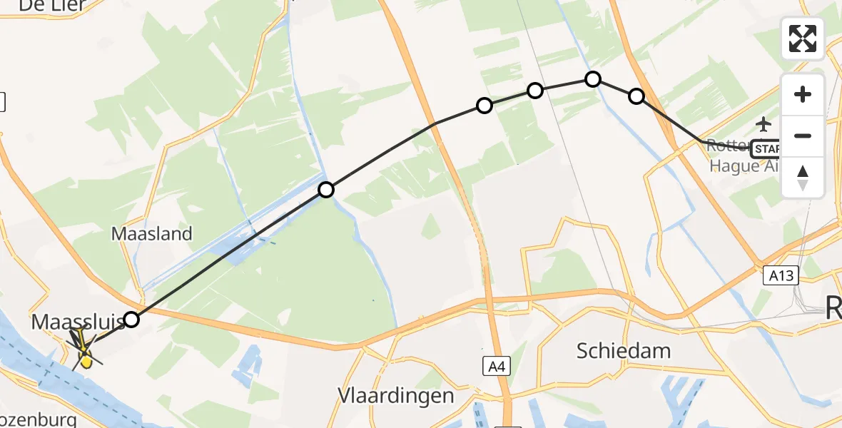 Routekaart van de vlucht: Lifeliner 2 naar Maassluis, Vliegveldweg