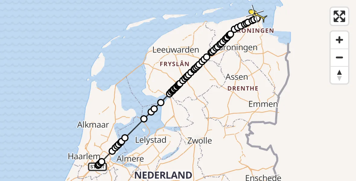 Routekaart van de vlucht: Politiehelikopter naar Eemshaven, Schipholdijk