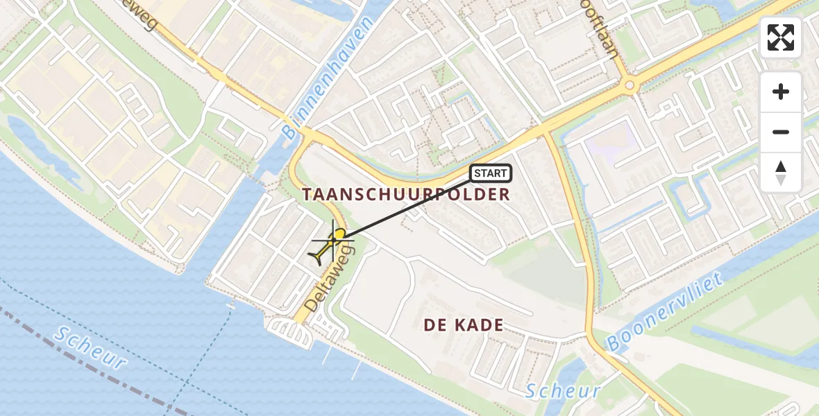 Routekaart van de vlucht: Lifeliner 2 naar Maassluis, Deltaweg