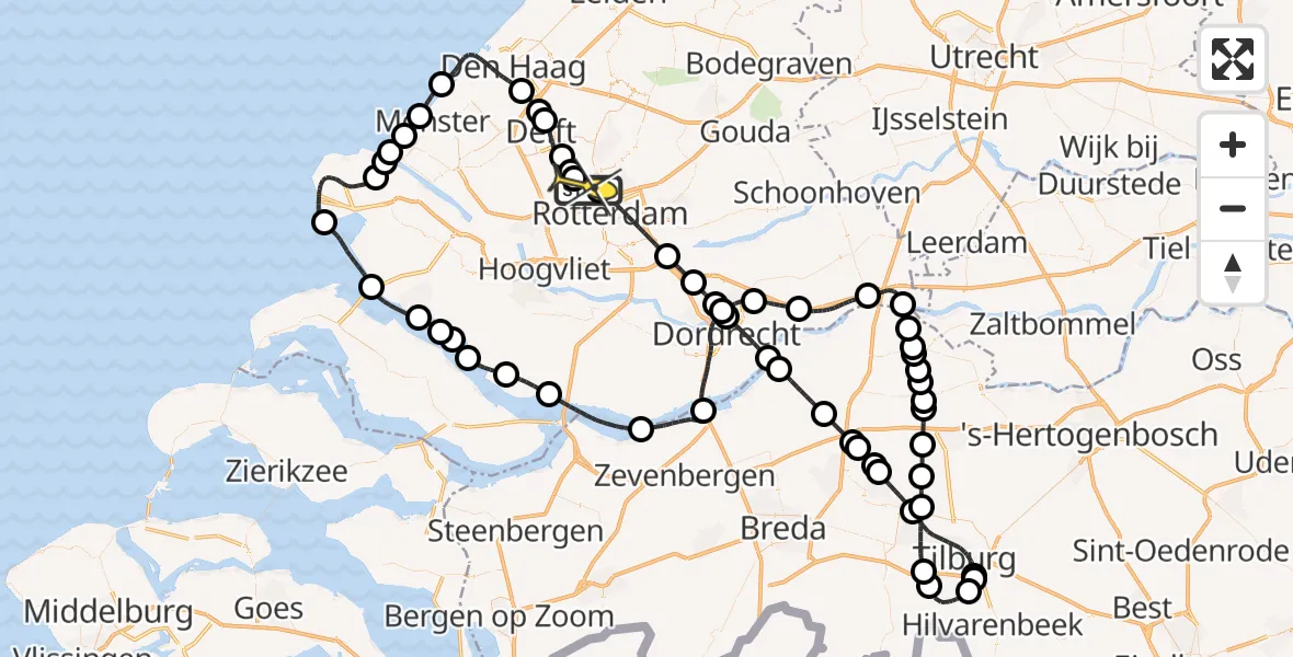 Vluchtroute Politiehelikopter van Rotterdam The Hague Airport naar Rotterdam The Hague Airport