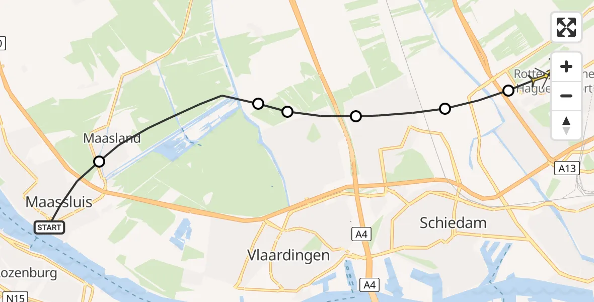 Routekaart van de vlucht: Lifeliner 2 naar Rotterdam The Hague Airport, Touwbaan