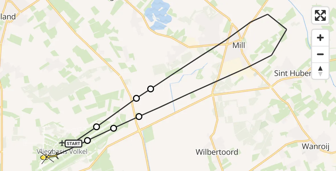 Routekaart van de vlucht: Lifeliner 3 naar Vliegbasis Volkel, Zeelandsedijk