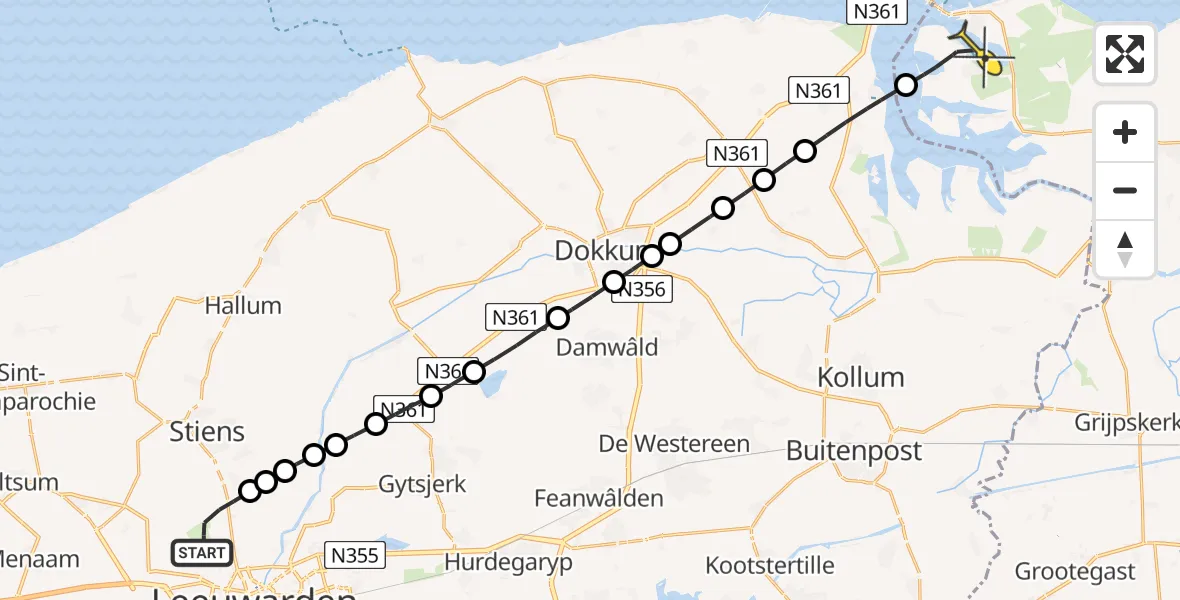 Routekaart van de vlucht: Ambulanceheli naar Lauwersoog, Keegsdijkje
