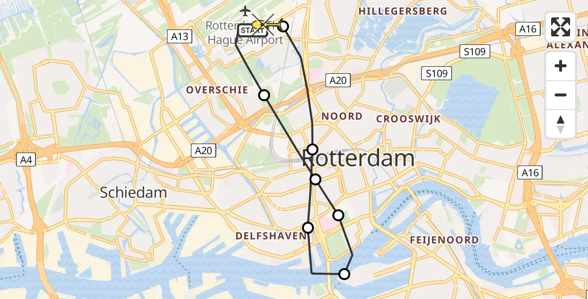 Routekaart van de vlucht: Lifeliner 2 naar Rotterdam The Hague Airport, Pilotenpad