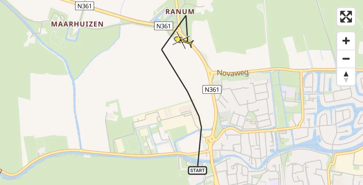 Routekaart van de vlucht: Politiehelikopter naar Winsum, Provincialeweg