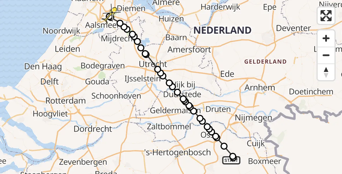 Vluchtroute Politiehelikopter van Vliegbasis Volkel naar Schiphol