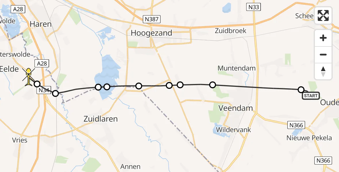 Routekaart van de vlucht: Lifeliner 4 naar Groningen Airport Eelde, Kibbelgaarn