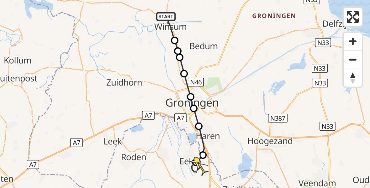 Routekaart van de vlucht: Politieheli naar Groningen Airport Eelde, Hoofdstraat W