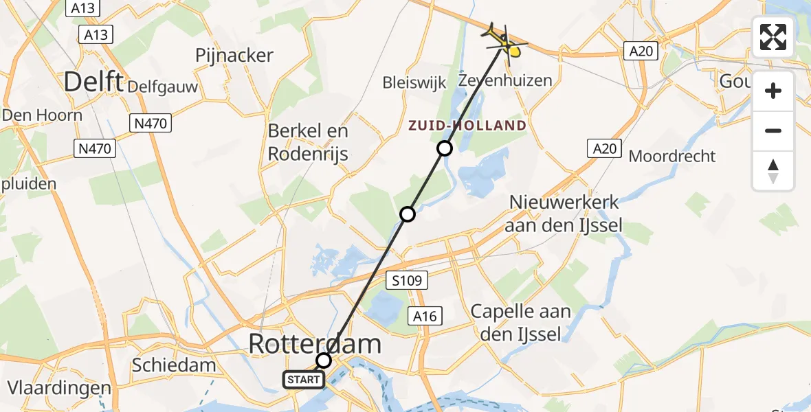 Routekaart van de vlucht: Lifeliner 2 naar Zevenhuizen, Blaak