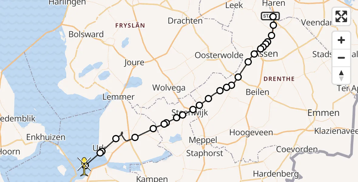 Routekaart van de vlucht: Politiehelikopter naar Lelystad, Groningerstraat