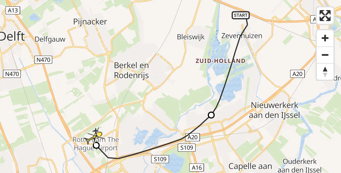 Routekaart van de vlucht: Lifeliner 2 naar Rotterdam The Hague Airport, Van der Duijnlaan