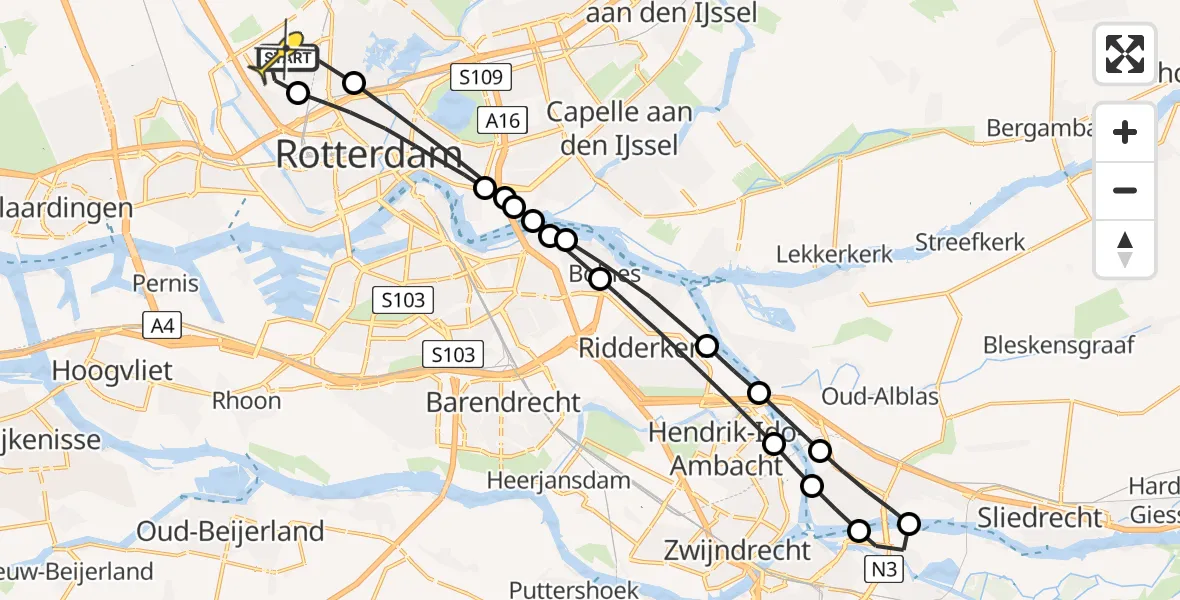 Routekaart van de vlucht: Lifeliner 2 naar Rotterdam The Hague Airport, Duizendschoonstraat