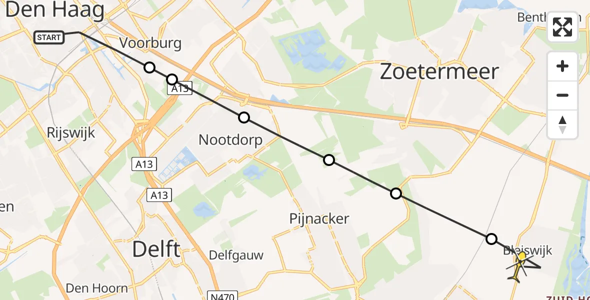 Routekaart van de vlucht: Lifeliner 2 naar Bleiswijk, Sint Barbaraweg