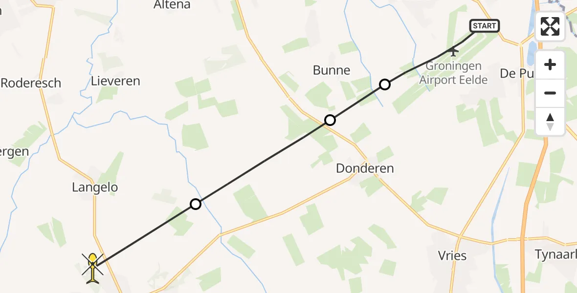 Routekaart van de vlucht: Lifeliner 4 naar Norg, Lugtenbergerweg